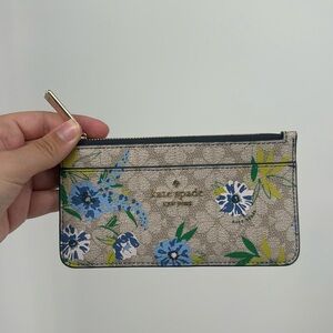Kate Spade Flower Floral Large Slim Card Holder Blazer Blue Multi Wallet NEW